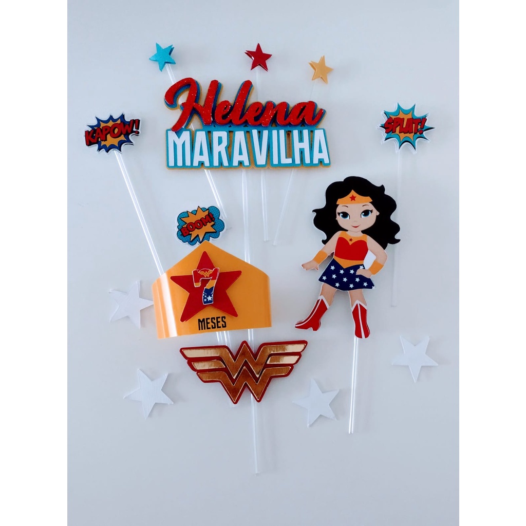 Topo Topper de Bolo Personalizado Mulher Maravilha