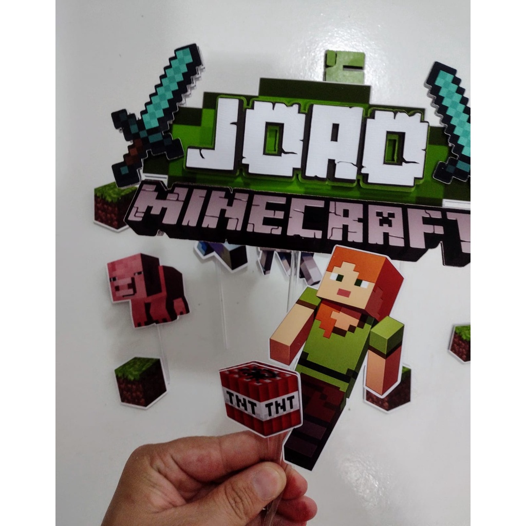 Topper Bolo Aniversário - Tema Minecraft